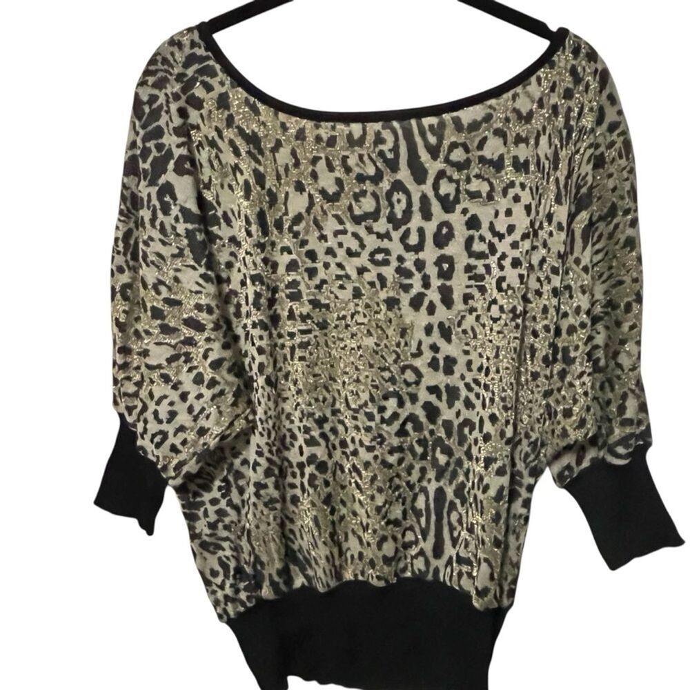 VINTAGE 80S LEOPARD TOP PRINT OFF SHOULDER BATWING SWEATER FLASHDANCE MOBWIFE S